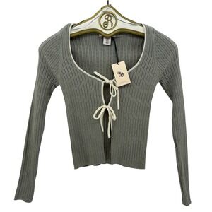 Sincerely Jules Cardigan XS Green Tie Front Pointelle Knit Preppy Cute Twee